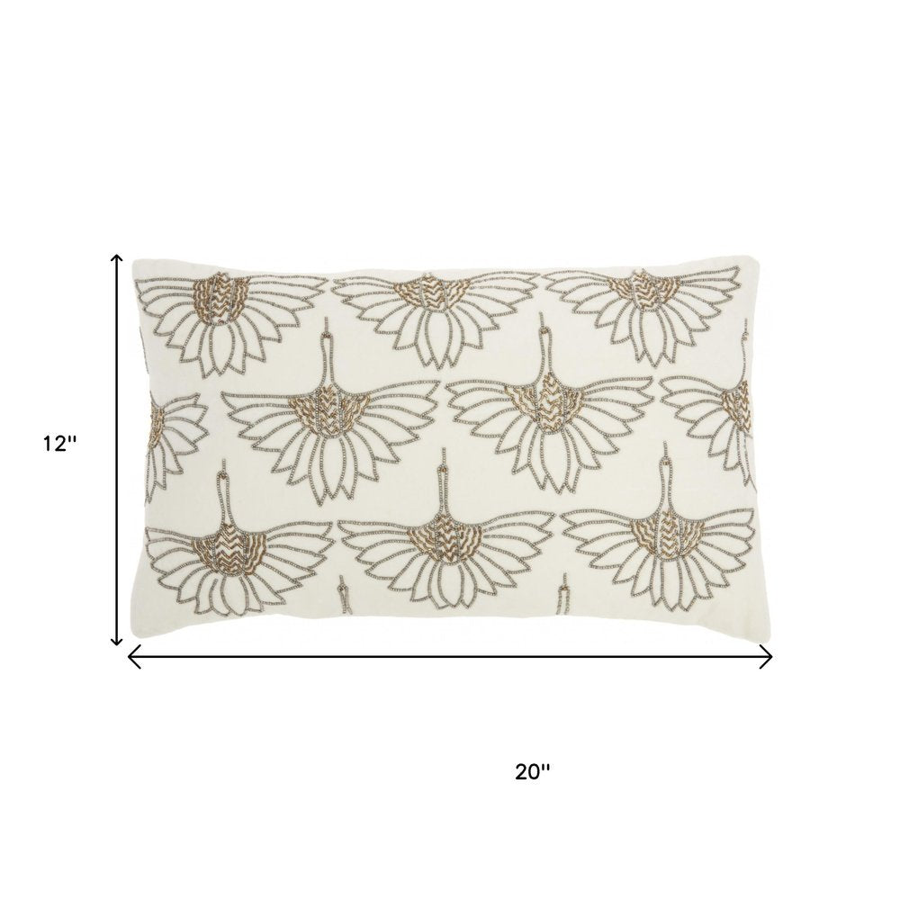12" X 20" Ivory Cotton Throw Pillow