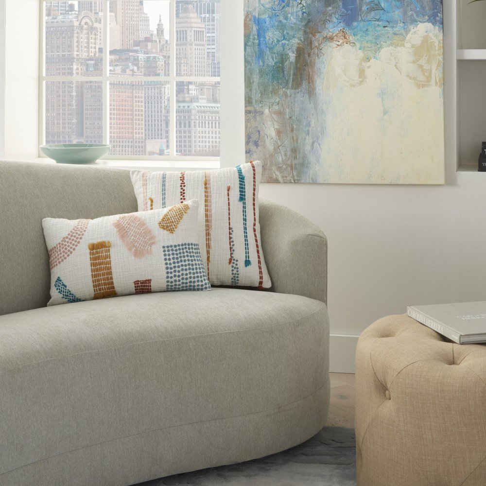 Multicolor Embroidered Stripe Throw Pillow