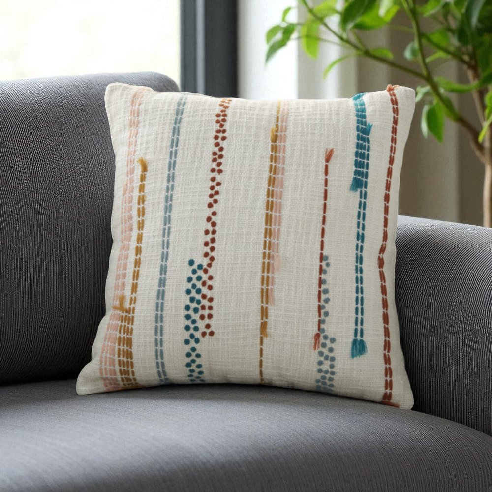 Multicolor Embroidered Stripe Throw Pillow