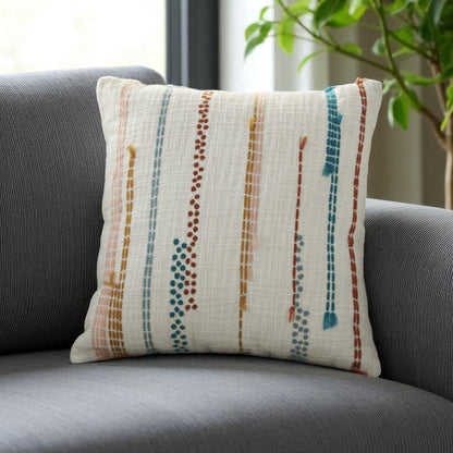Multicolor Embroidered Stripe Throw Pillow