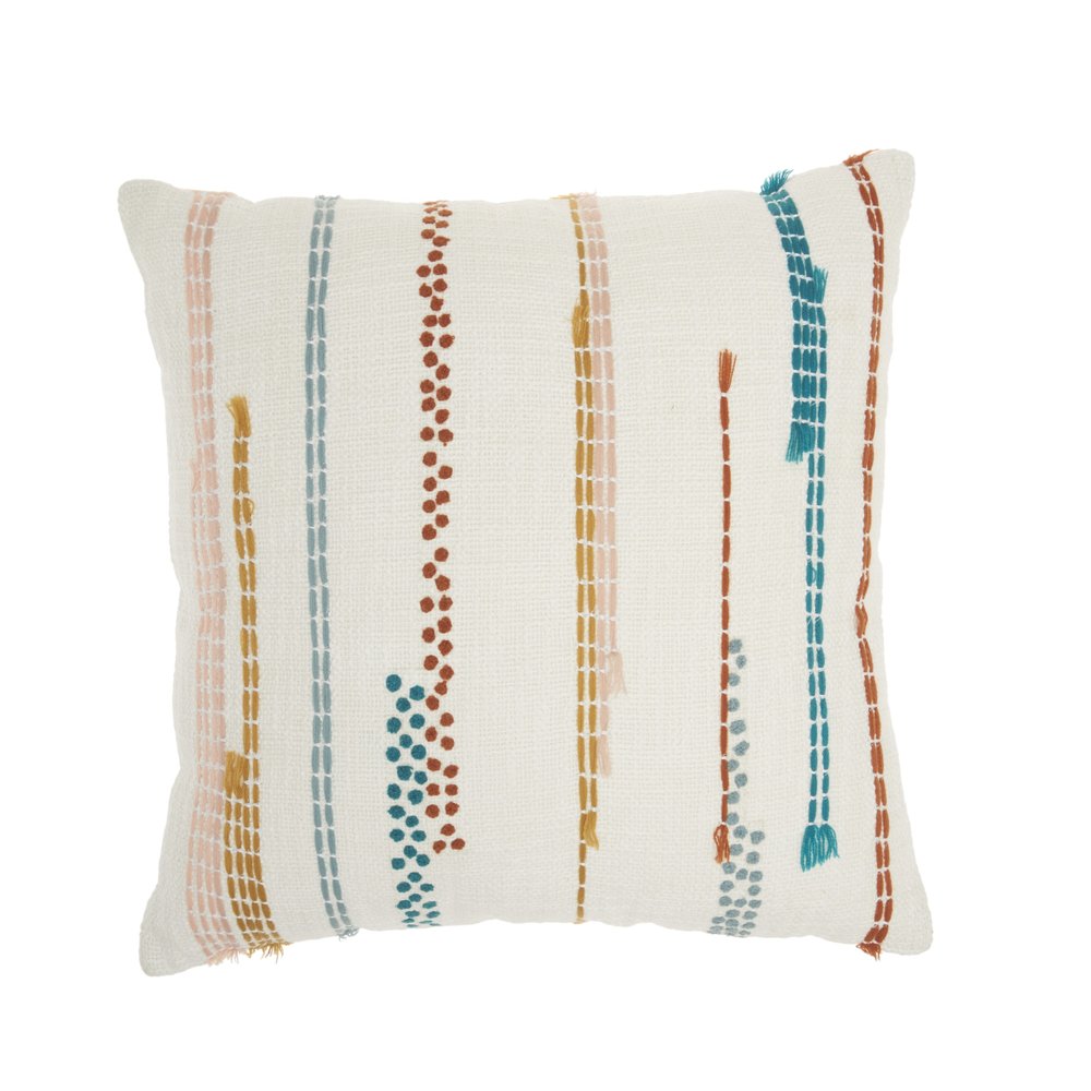 Multicolor Embroidered Stripe Throw Pillow