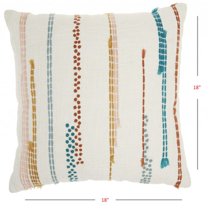 Multicolor Embroidered Stripe Throw Pillow