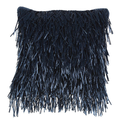 20" Navy Blue Textured Throw Pillow with Fringe