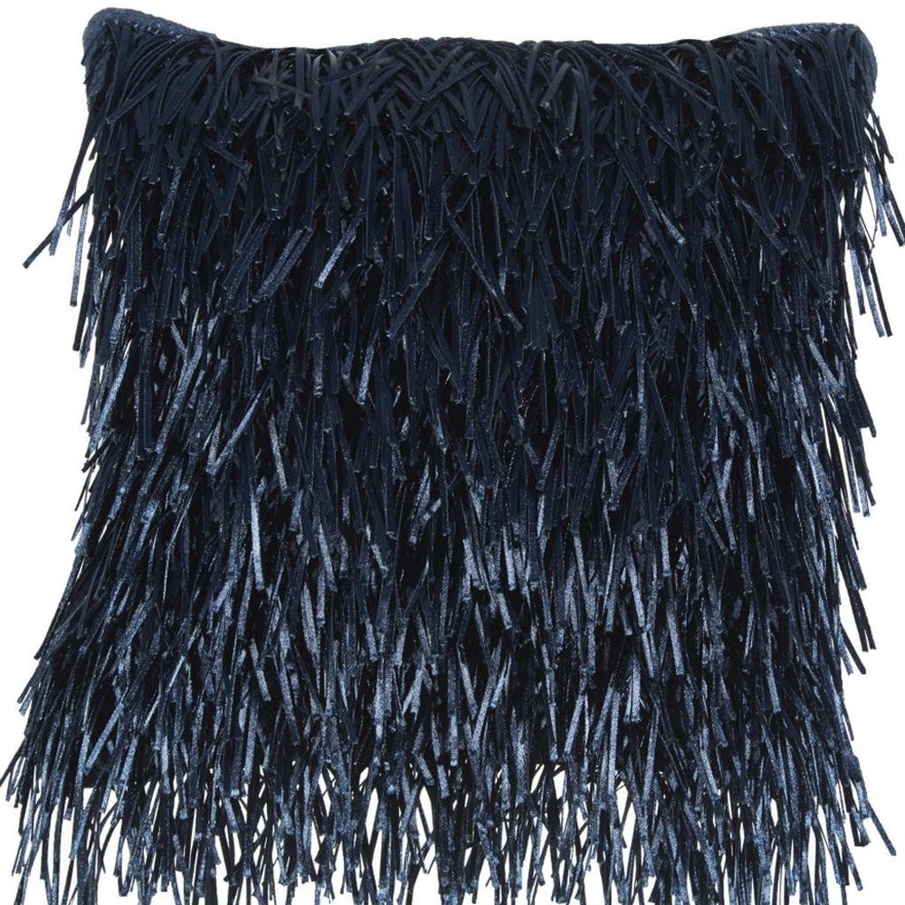 20" Navy Blue Textured Throw Pillow with Fringe