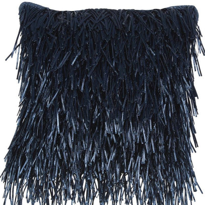 20" Navy Blue Textured Throw Pillow with Fringe