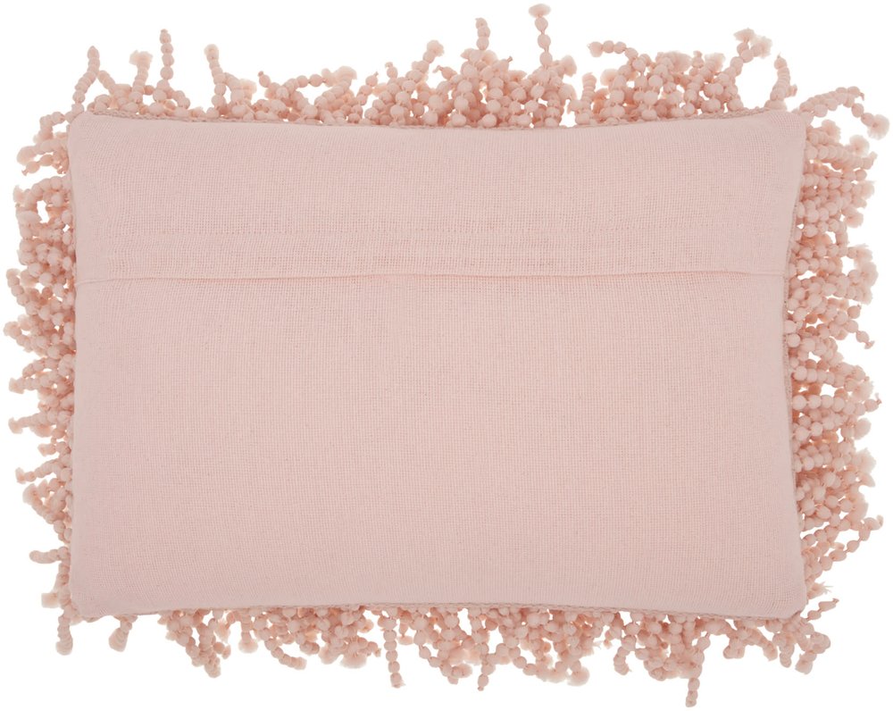14" X 20" Pale Pink Shaggy Beads Lumbar Throw Pillow