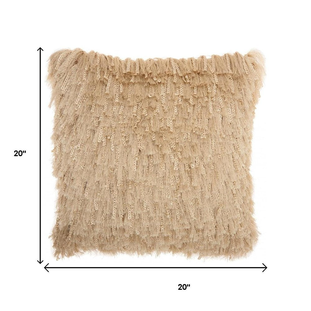 Soft Beige Shag Accent Pillow