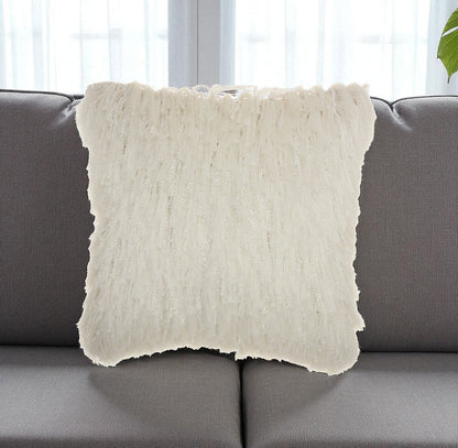 Soft White Shag Accent Pillow