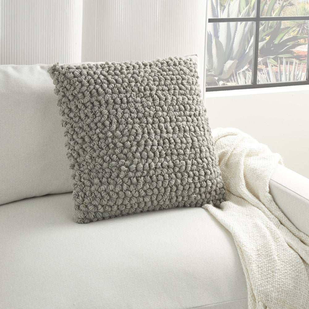 20" Light Gray Cotton Blend Curly Loops Throw Pillow