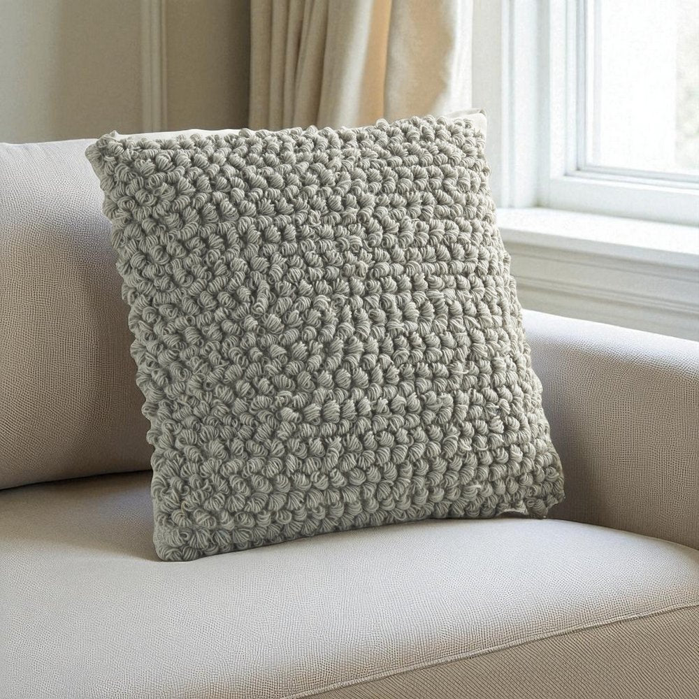 20" Light Gray Cotton Blend Curly Loops Throw Pillow