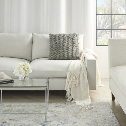 20" Light Gray Cotton Blend Curly Loops Throw Pillow