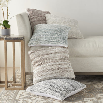 20" White Striped Cotton Blend Throw Pillow