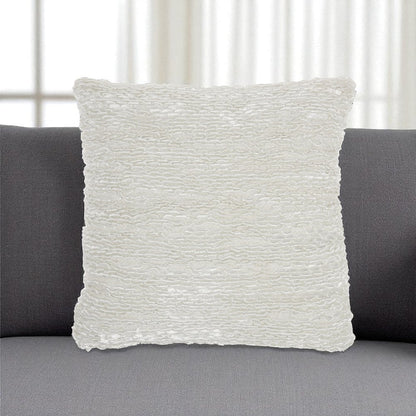 20" White Striped Cotton Blend Throw Pillow