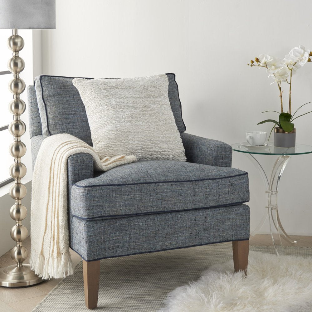 20" White Striped Cotton Blend Throw Pillow