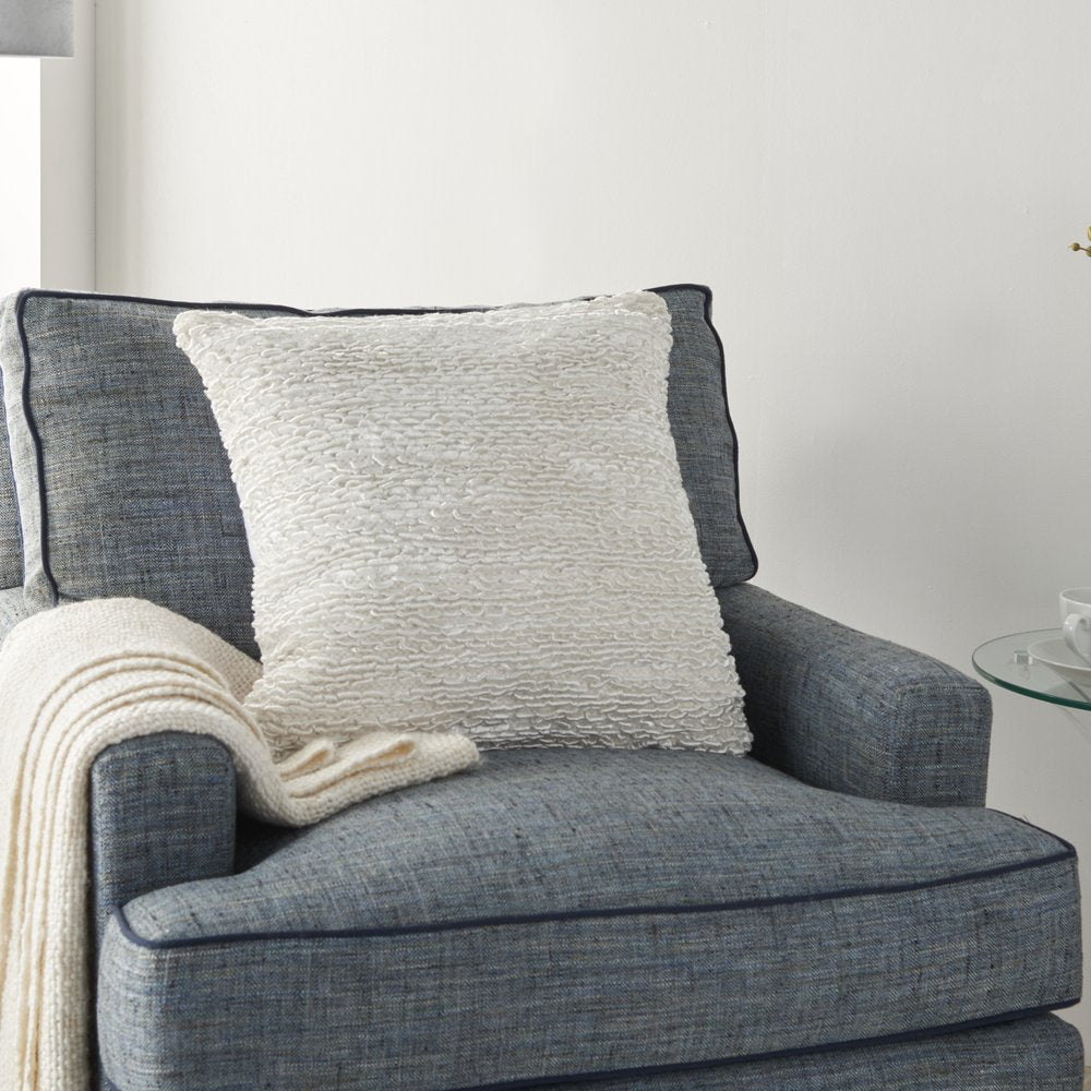 20" White Striped Cotton Blend Throw Pillow