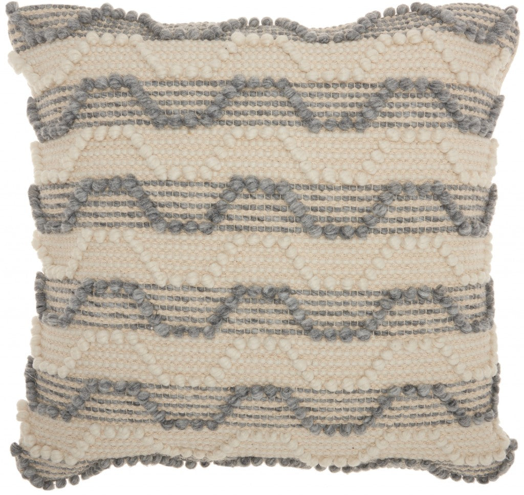 20" Ivory and Gray Striped Throw Pillow With Texture