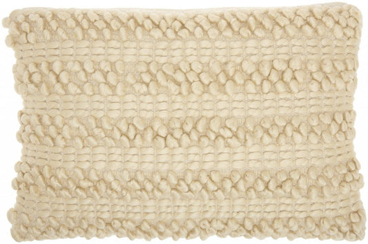 14" X 20" Cream Lumbar Throw Pillow with Pompoms And Texture