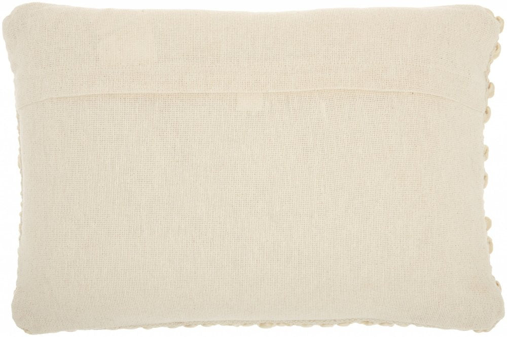 14" X 20" Cream Lumbar Throw Pillow with Pompoms And Texture