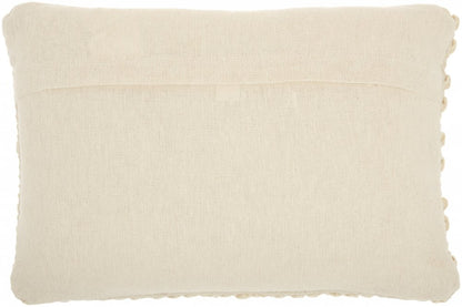 14" X 20" Cream Lumbar Throw Pillow with Pompoms And Texture