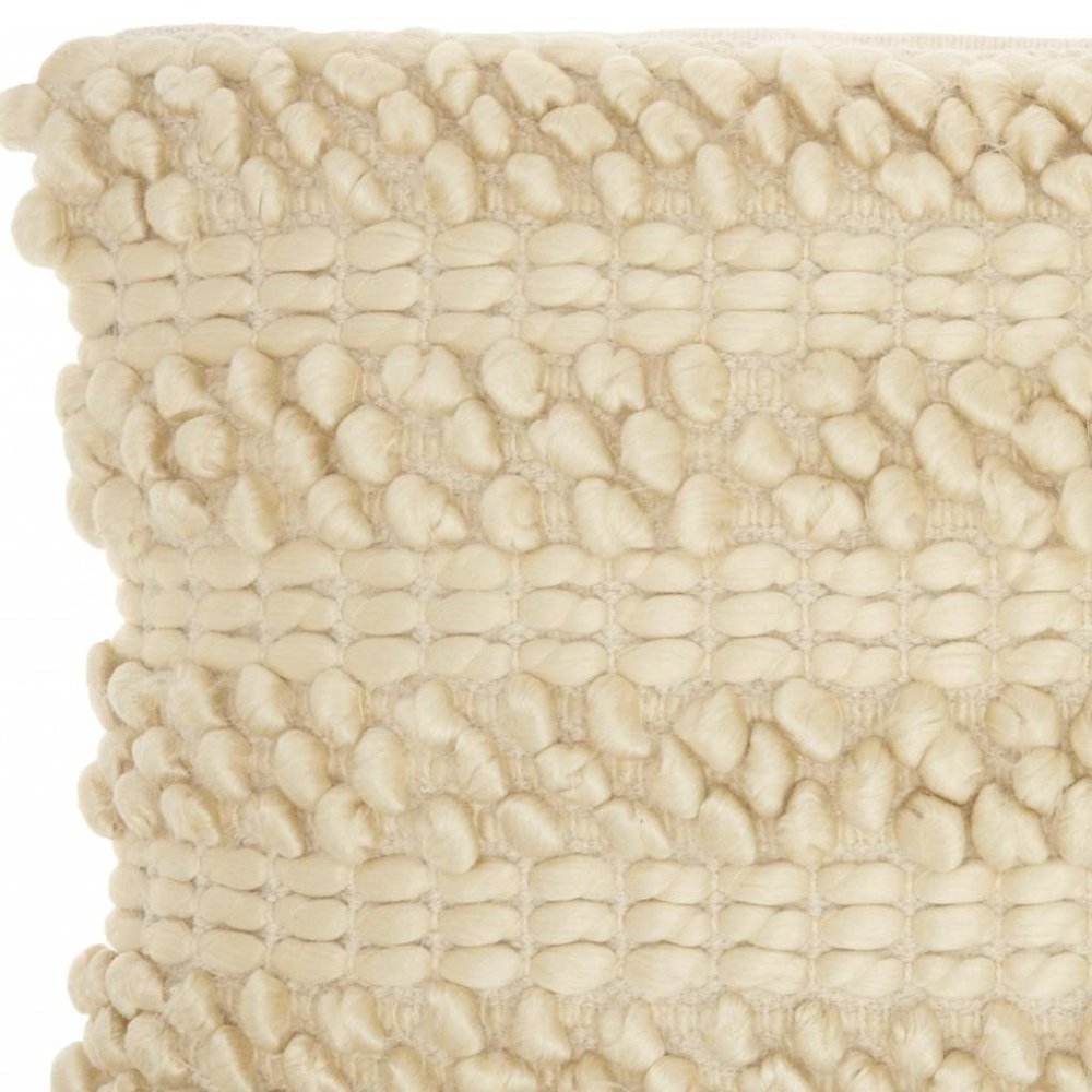 14" X 20" Cream Lumbar Throw Pillow with Pompoms And Texture
