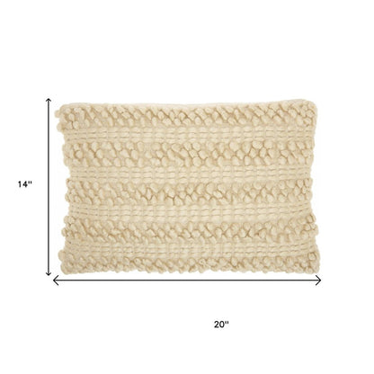 14" X 20" Cream Lumbar Throw Pillow with Pompoms And Texture