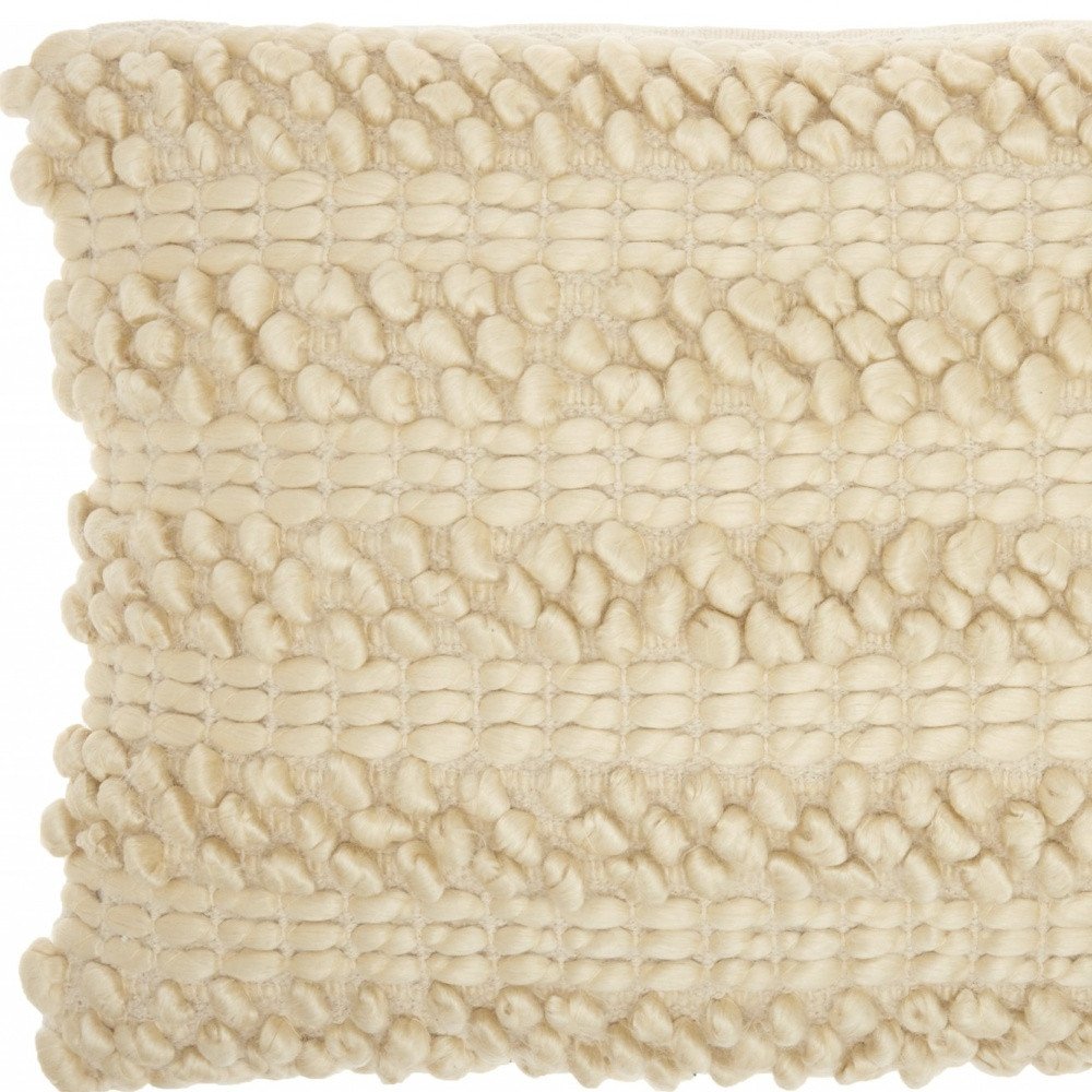 14" X 20" Cream Lumbar Throw Pillow with Pompoms And Texture