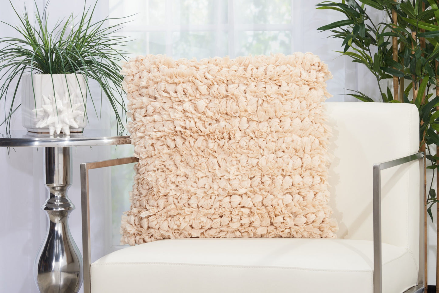 Loose Luscious Shag Beige Throw Pillow