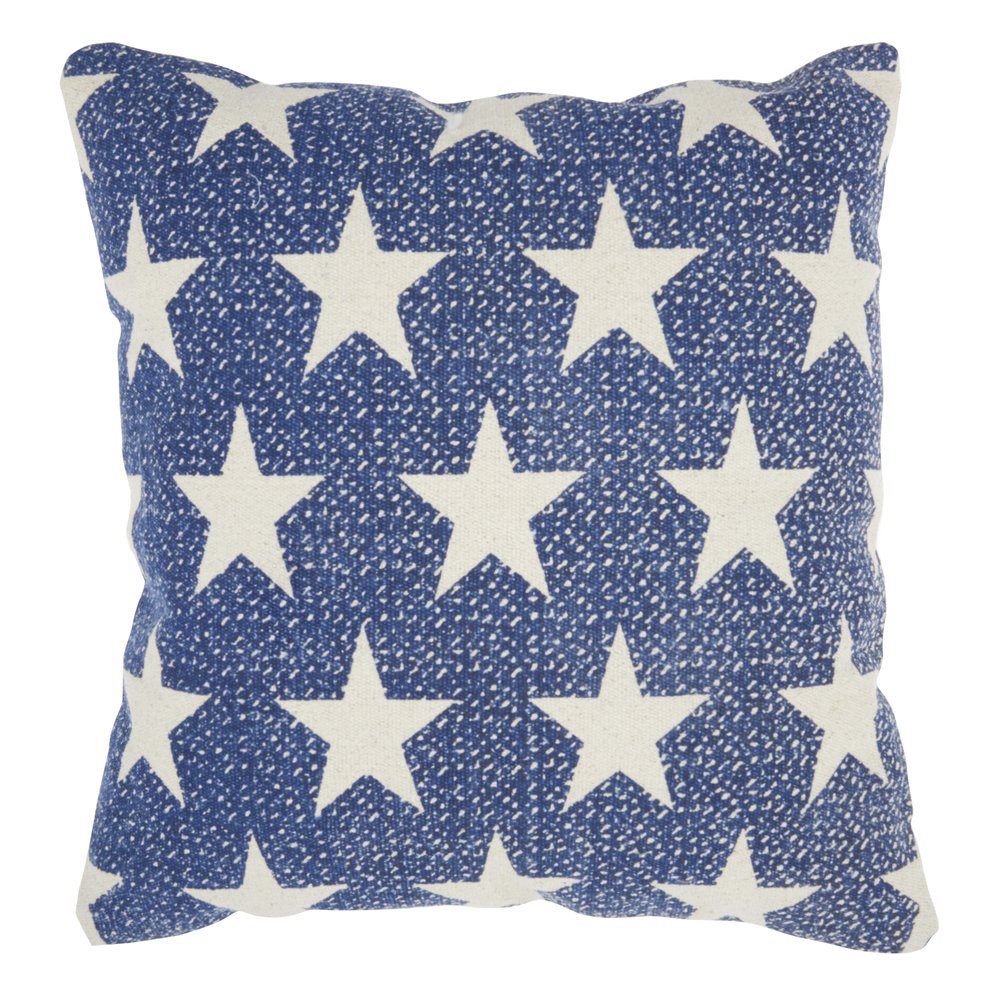 20" Ivory And Navy Blue Stars Cotton Throw Pillow