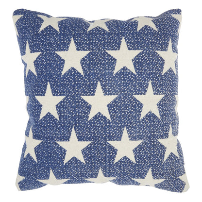 20" Ivory And Navy Blue Stars Cotton Throw Pillow
