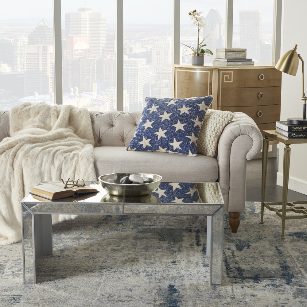 20" Ivory And Navy Blue Stars Cotton Throw Pillow