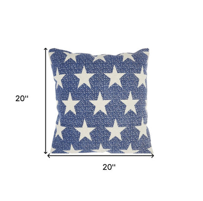20" Ivory And Navy Blue Stars Cotton Throw Pillow