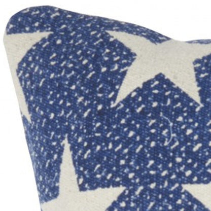 20" Ivory And Navy Blue Stars Cotton Throw Pillow