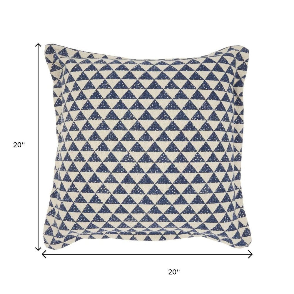Indigo And Ivory Triangle Design Throw Pillow