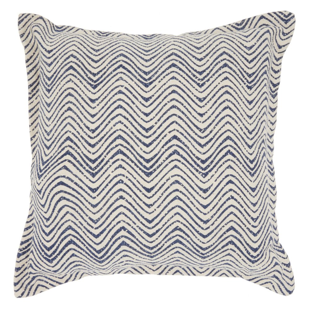 20" Indigo And Ivory Waves Throw Pillow