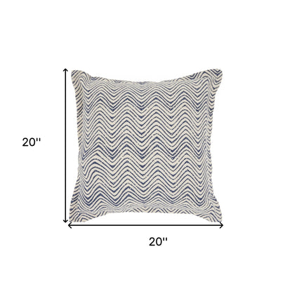 20" Indigo And Ivory Waves Throw Pillow