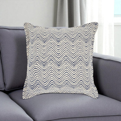 20" Indigo And Ivory Waves Throw Pillow