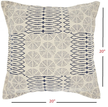 20" Indigo And Ivory Geometric Cotton Throw Pillow