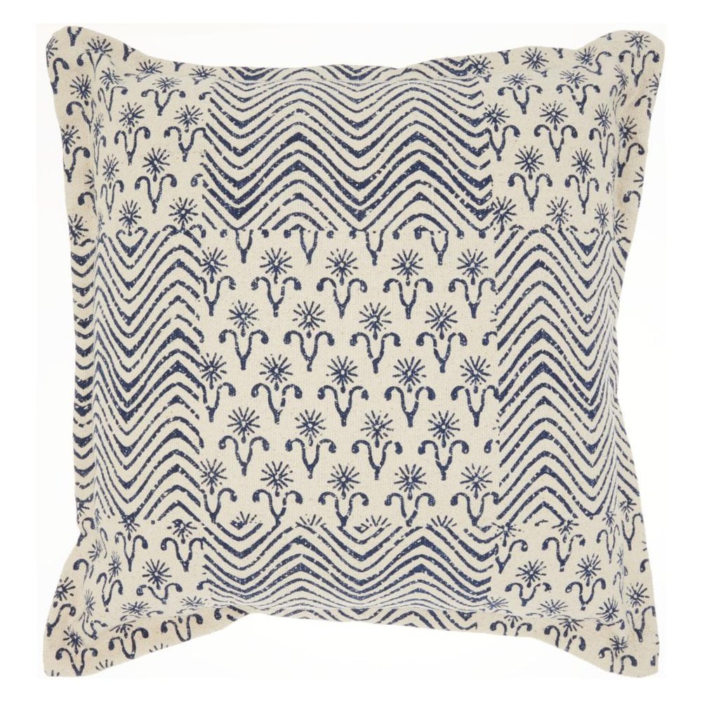 20" Indigo And Ivory Geometric Cotton Throw Pillow