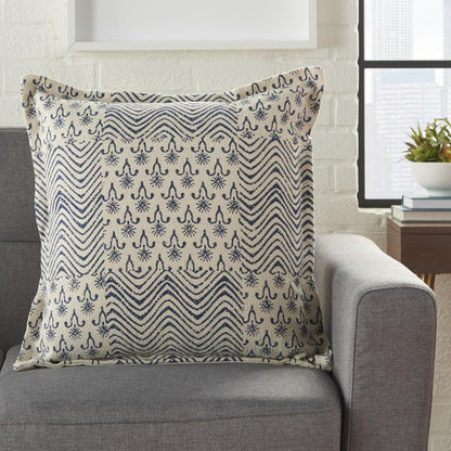 20" Indigo And Ivory Geometric Cotton Throw Pillow