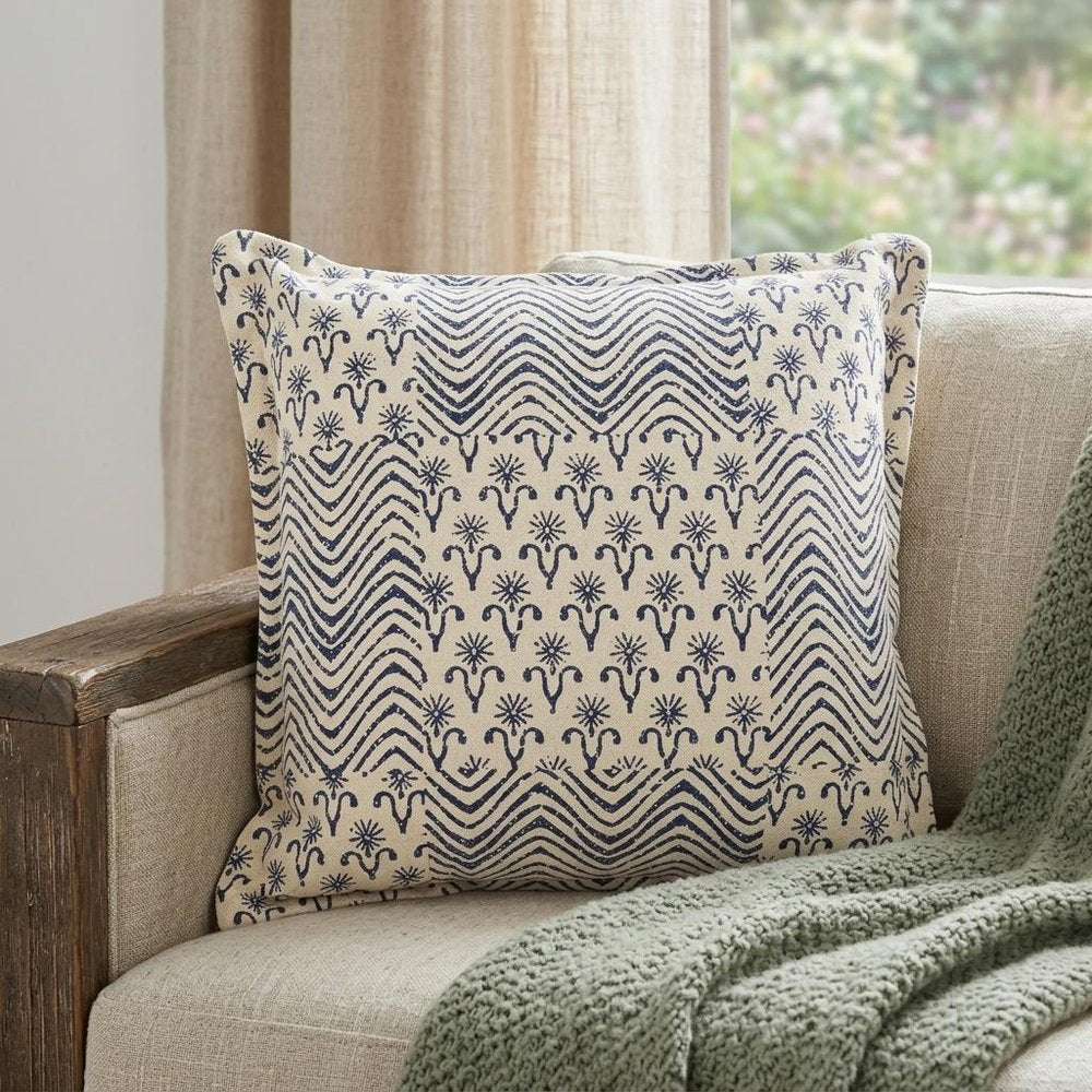 20" Indigo And Ivory Geometric Cotton Throw Pillow