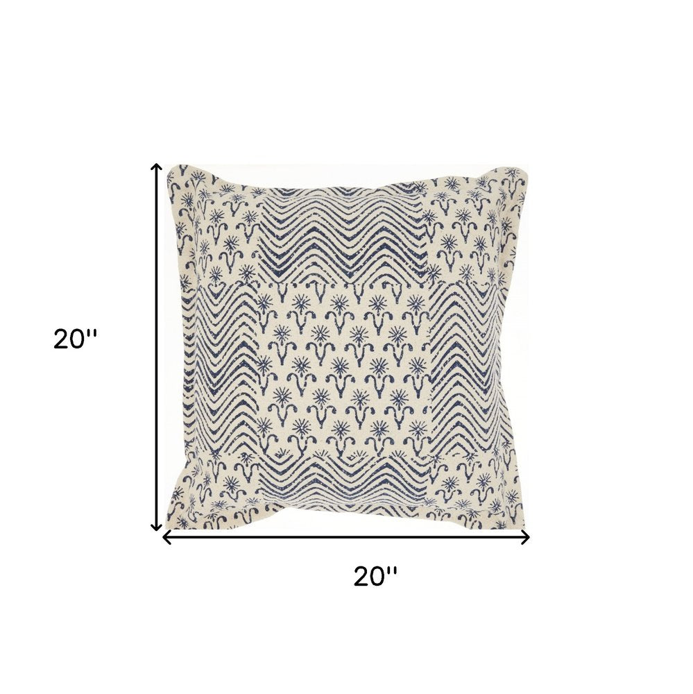 Indigo And Ivory Floral Waves Throw Pillow