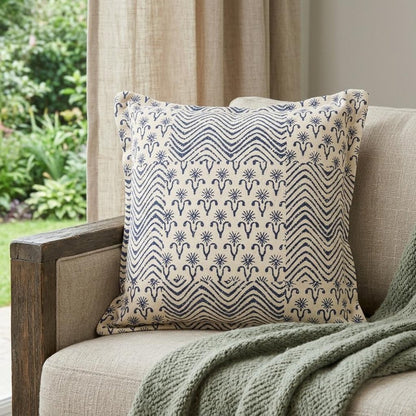 20" Indigo And Ivory Geometric Cotton Throw Pillow