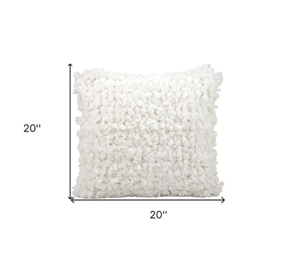 20" X 20" White Cotton Blend Textured Shag Throw Pillow