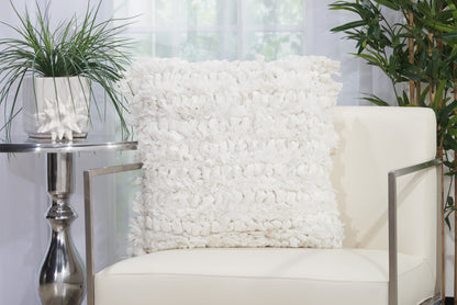 20" X 20" White Cotton Blend Textured Shag Throw Pillow