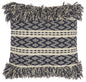 20" Navy Blue and Ivory Geometric Cotton Throw Pillow With Fringe