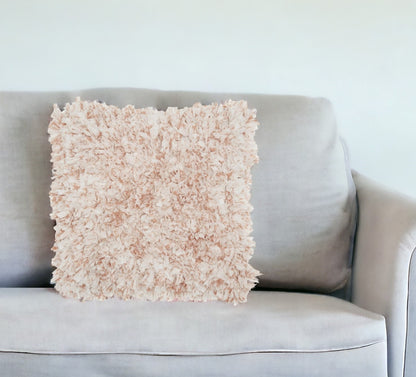 17" Blush and Ivory Cotton Blend Throw Pillow