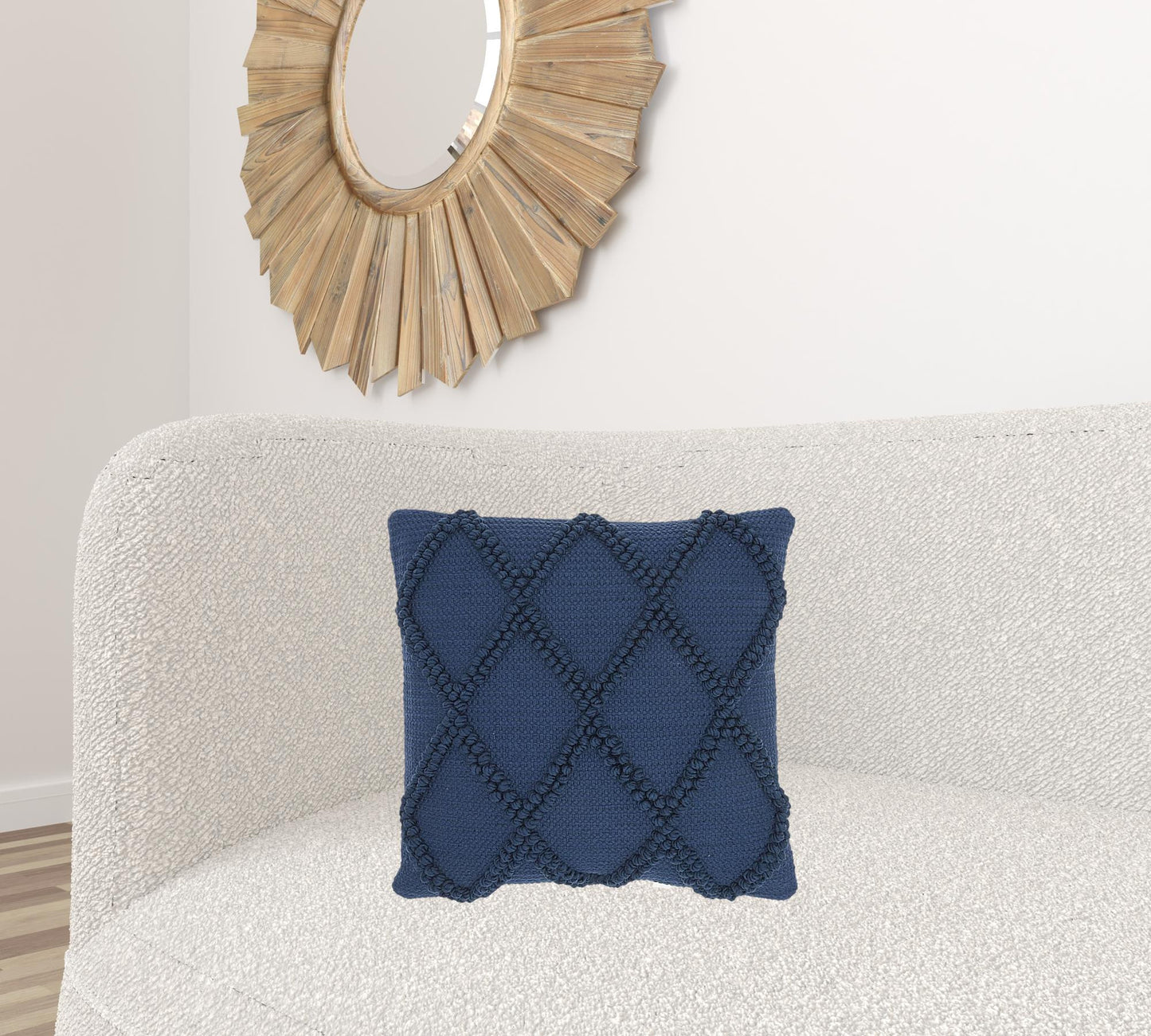 Navy Blue Textured Lattice Throw Pillow