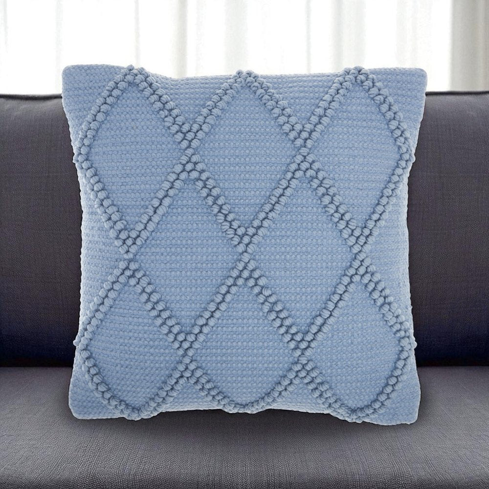 18" Blue Diamond Cotton Blend Throw Pillow with Texture