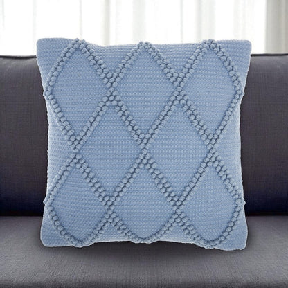 18" Blue Diamond Cotton Blend Throw Pillow with Texture