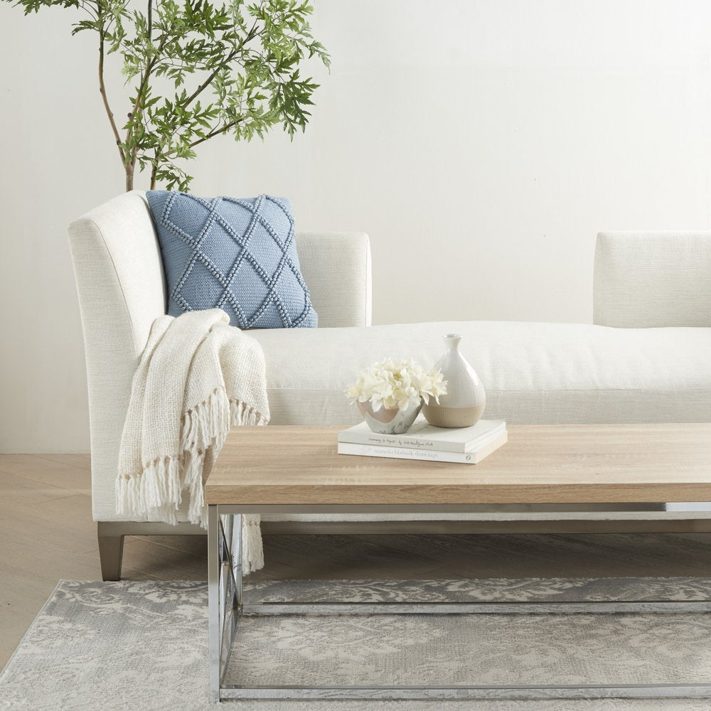 18" Blue Diamond Cotton Blend Throw Pillow with Texture